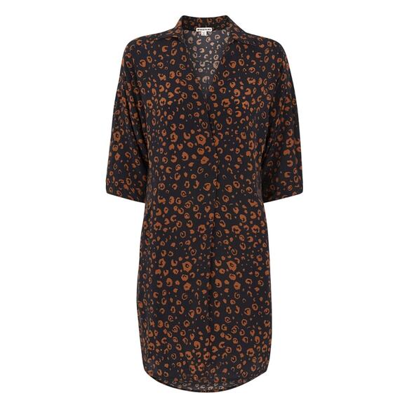 Whistles Lola Cheetah Print Shirt Dress Small Black Brown Animal Print Neutral - Picture 4 of 15